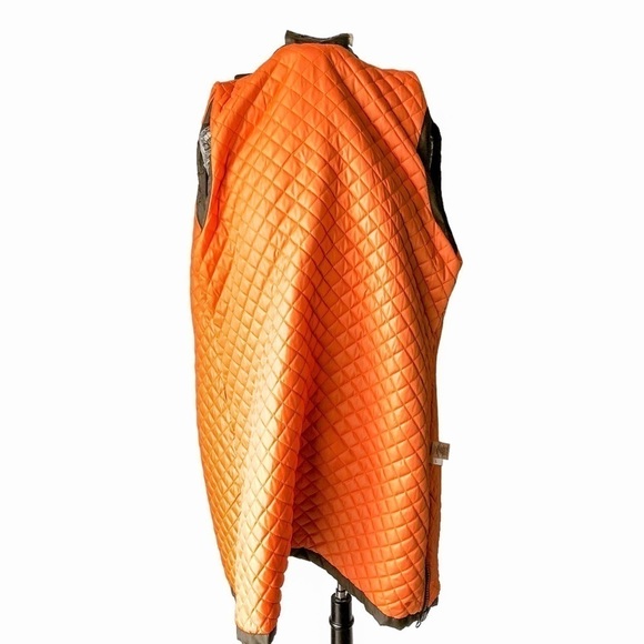 Anoarak Long Line Hooded Vest Removable Fur Trim Olive Green Large - Picture 10 of 14